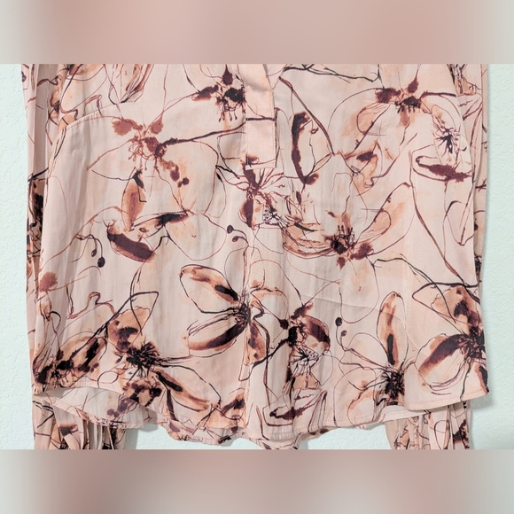 Anthropologie Pink Floral V-Neck Long Sleeve Pleated Draped Silky Blouse Office - Picture 7 of 10